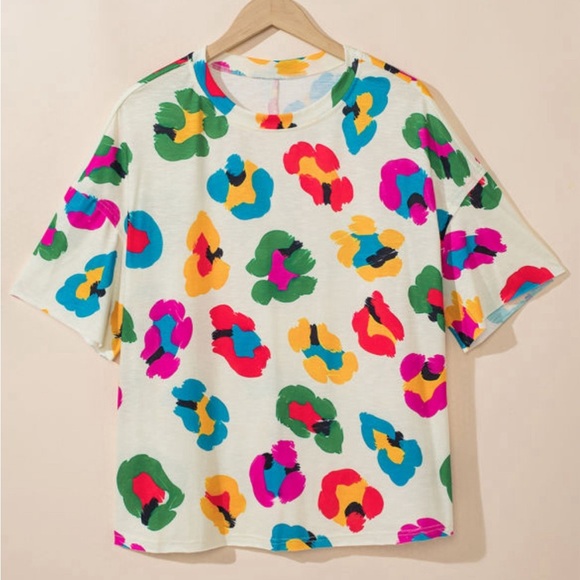 Leopard Drop Shoulder Oversized Tee - Picture 1 of 3
